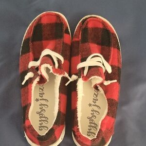 Gypsy Jazz Red and Black Plaid Flats